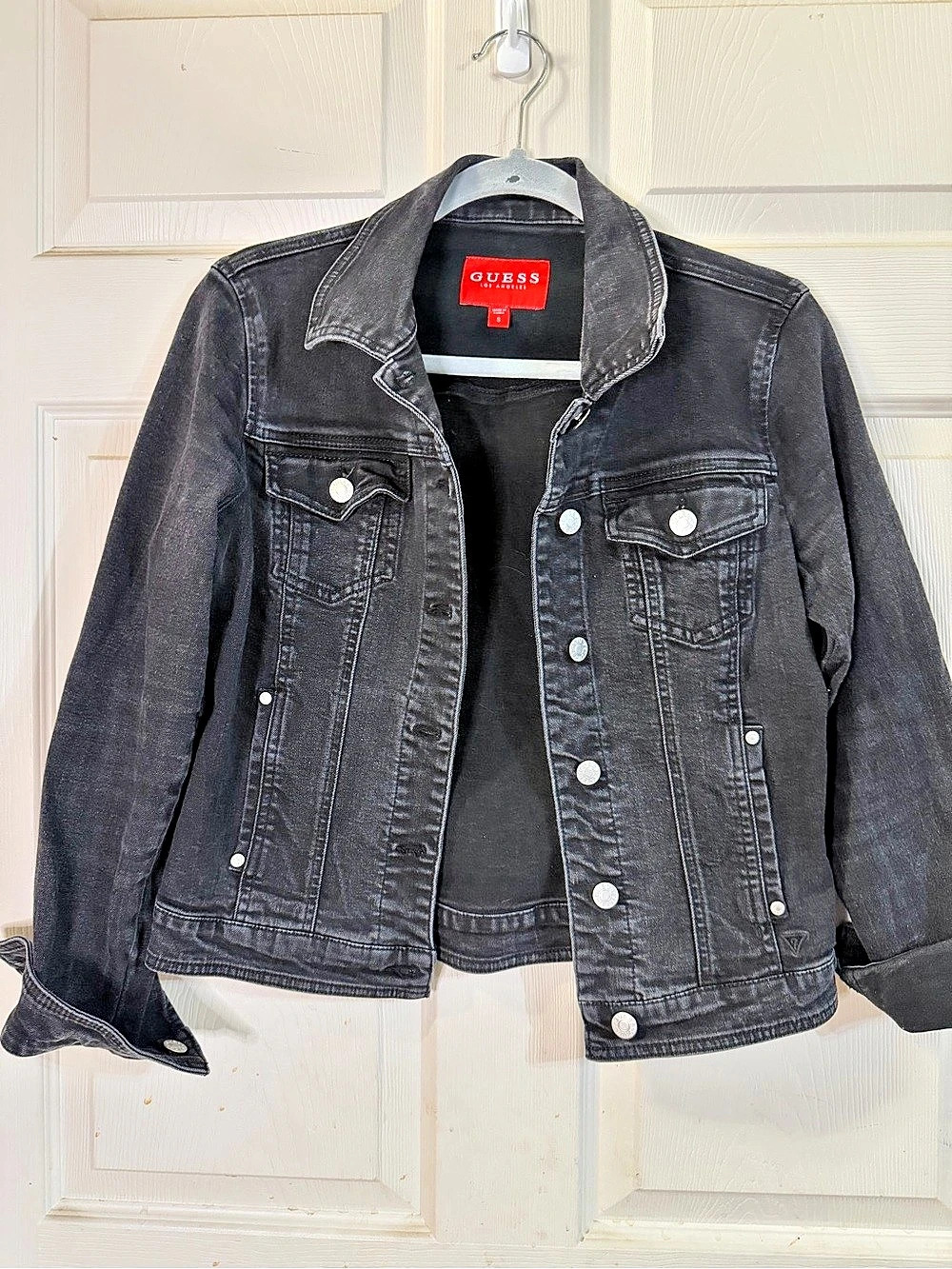 GUESS Los Angeles Jeans Vtg Black Button Down Denim Jacket Sz S EUC
